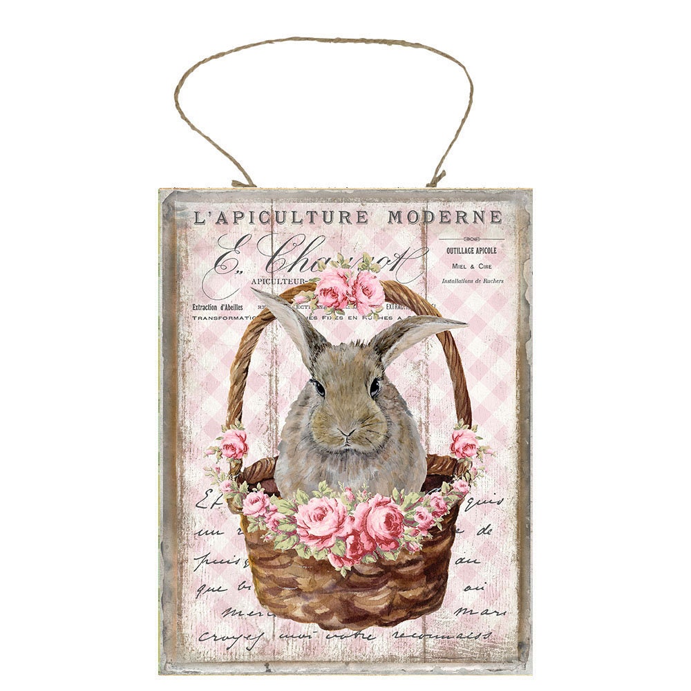 L'Apiculture Bunny Printed Handmade Wood Sign