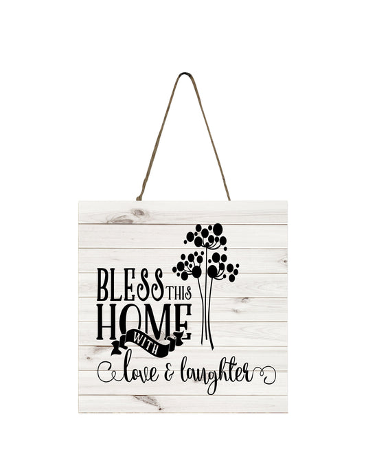 Bless This Home with Love and Laughter Printed Handmade Wood Mini Sign