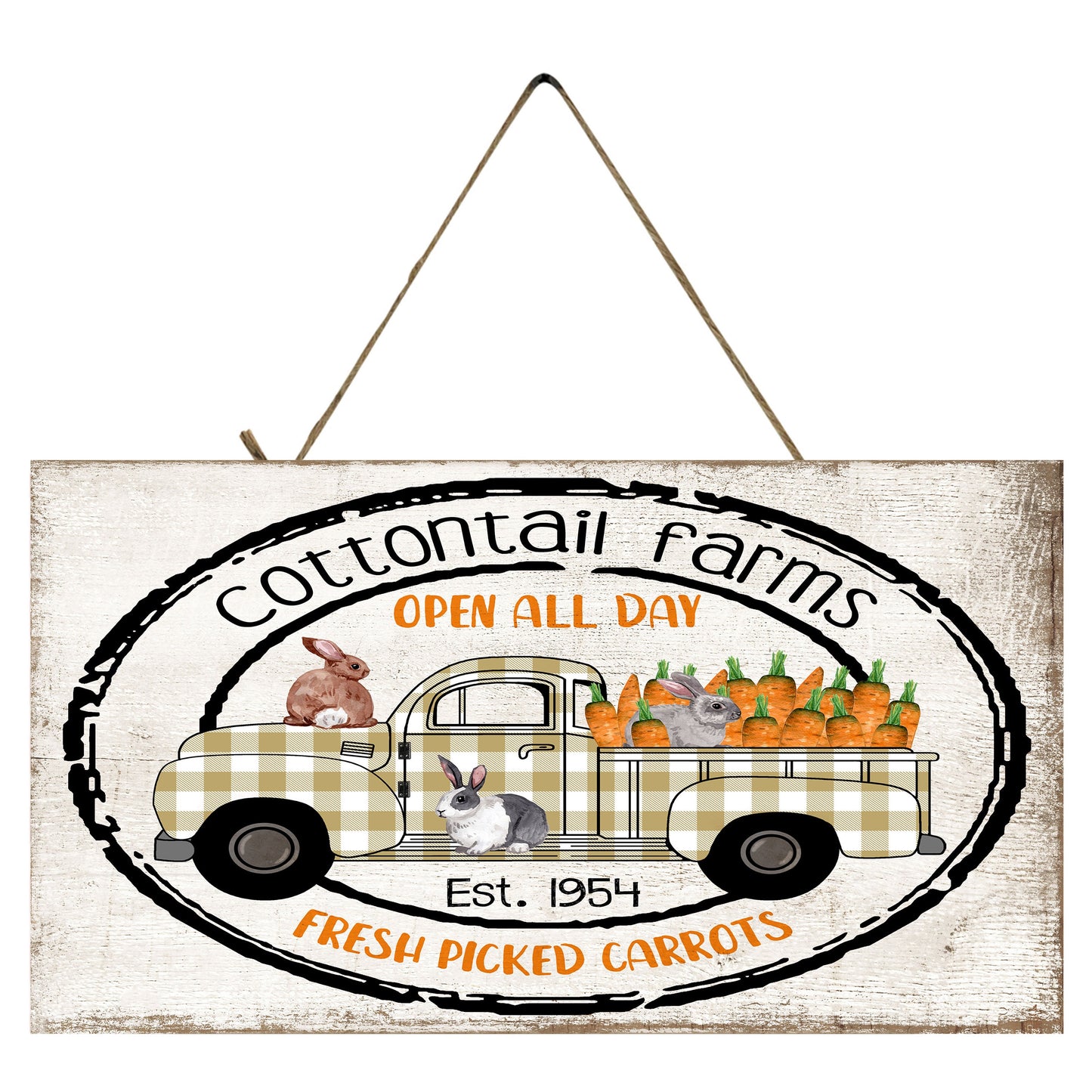 Cottontail Farms Plaid Easter Truck Printed Handmade Wood Sign