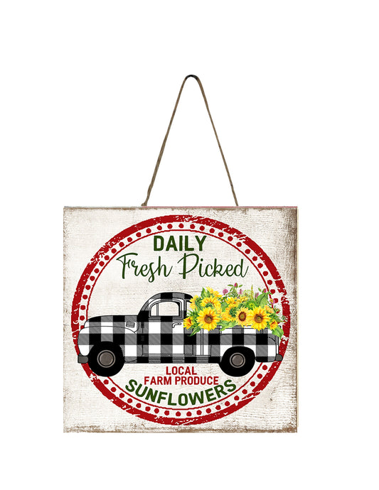 Sunflower Farms Truck Farmhouse Printed Handmade Wood Mini Sign