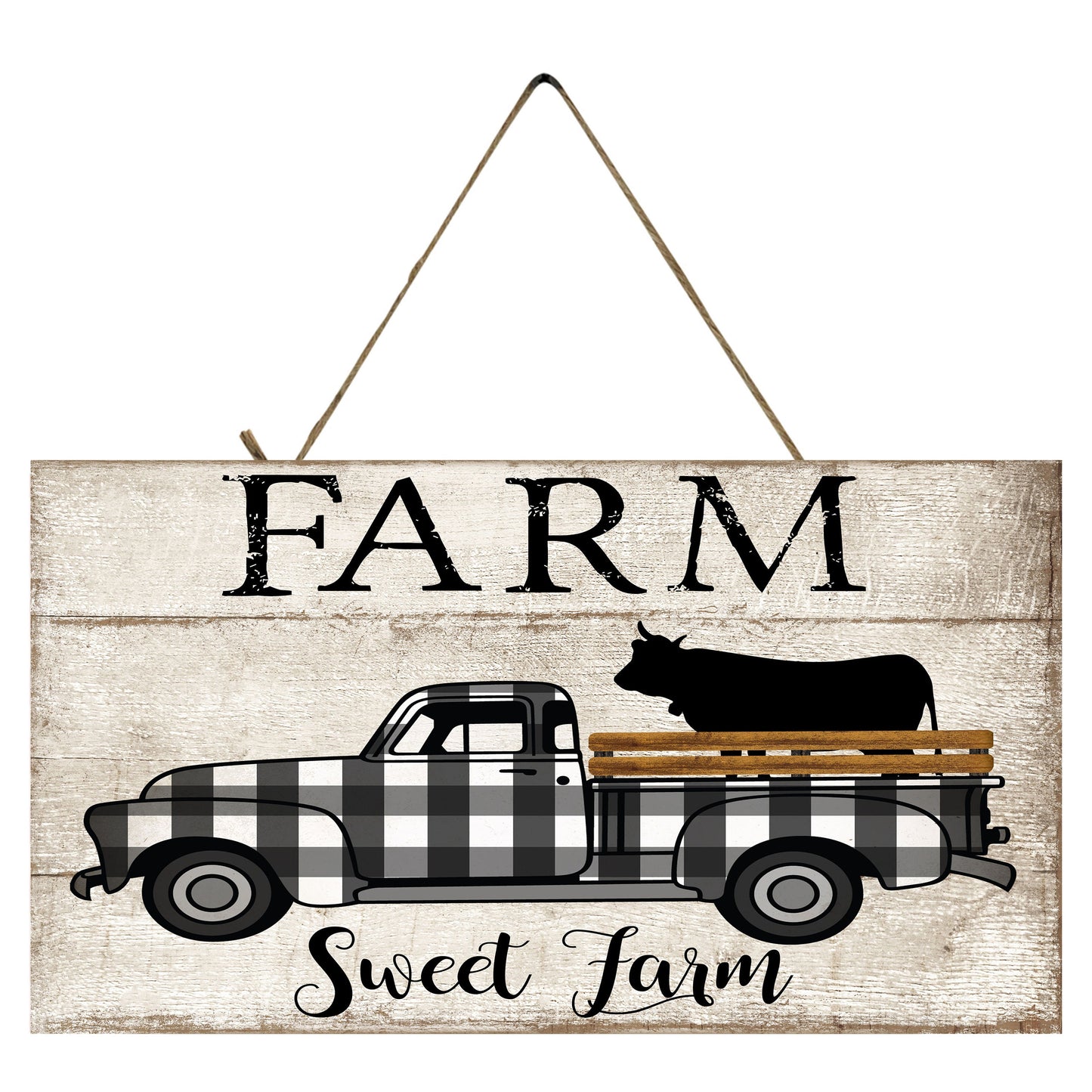 Farmhouse Black Plaid Farm Sweet Farm Truck Printed Handmade Wood Sign