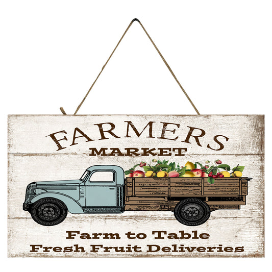 Farmhouse Blue Fruit Truck Printed Handmade Wood Sign