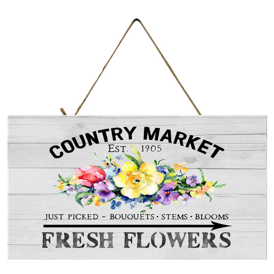 Farmhouse Country Market Flowers Printed Handmade Wood Sign