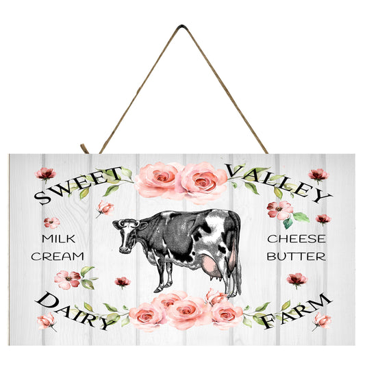 Pink Rose Dairy Farm Farmhouse impreso hecho a mano letrero de madera