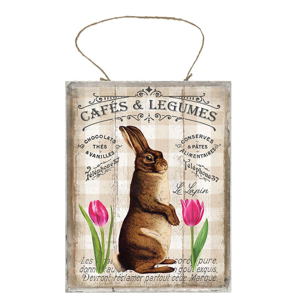Rabbit and Tulips Printed Handmade Wood Sign