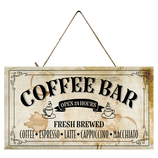 Coffee Bar Open 24 Hours Printed Handmade Wood Sign