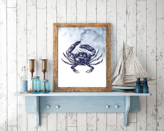 11x14 Navy Crab Nautical Canvas Print