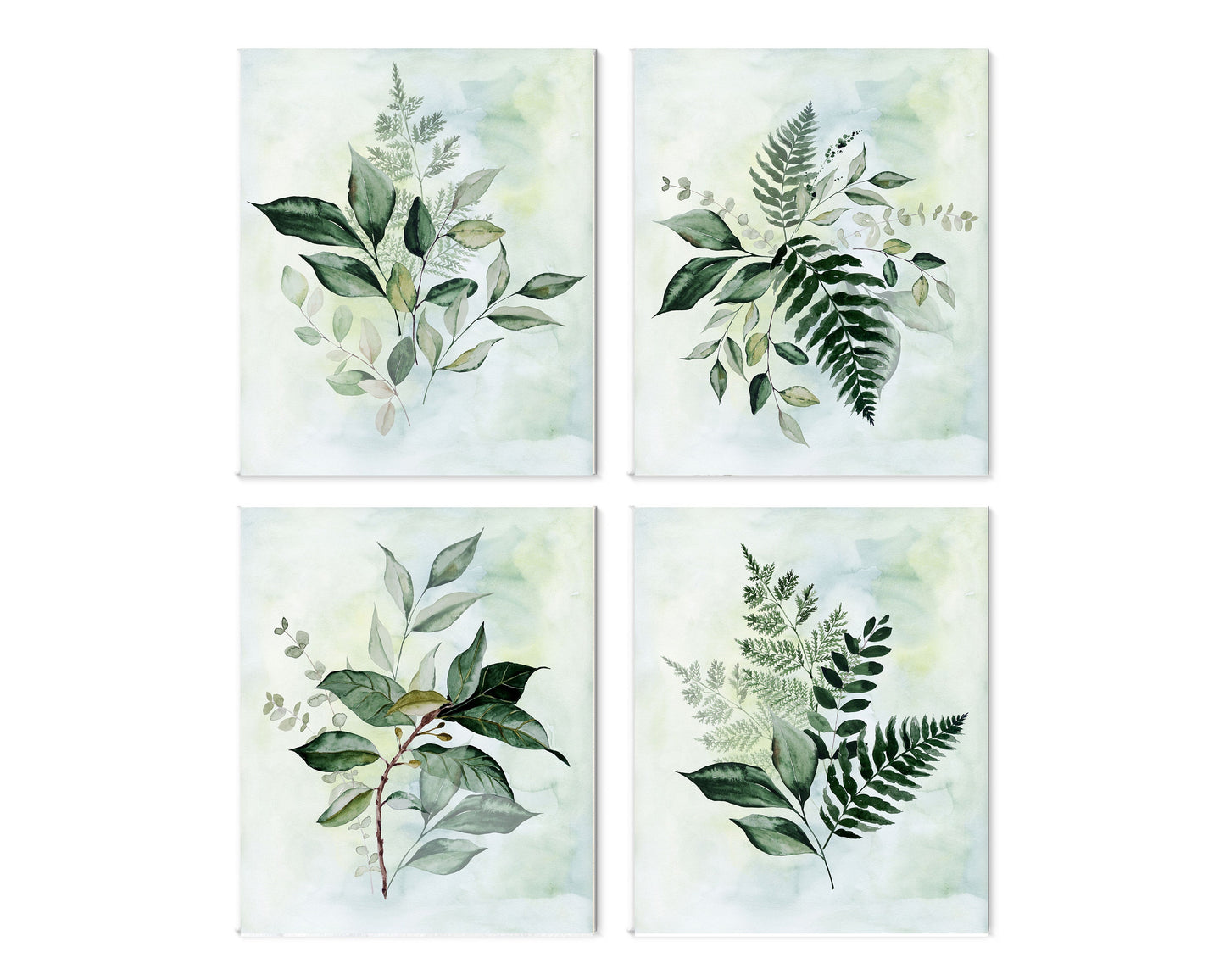 Set of 4  8x10 Botany Green Floral Botanical Wall Art Canvas Prints