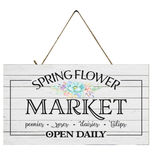 Letrero de madera hecho a mano impreso de la granja del mercado de flores de primavera