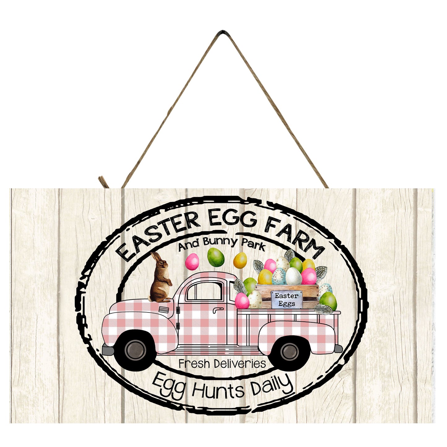 Buffalo Check Easter Truck Printed Handmade Wood Sign