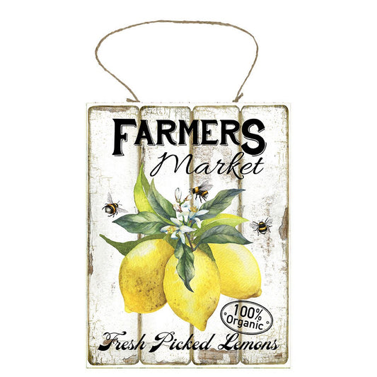 Farmers Market Fresh Picked Lemons Printed Handmade Wood Sign