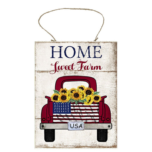 Sunflower Flag Truck Farmhouse Printed Handmade Wood Sign