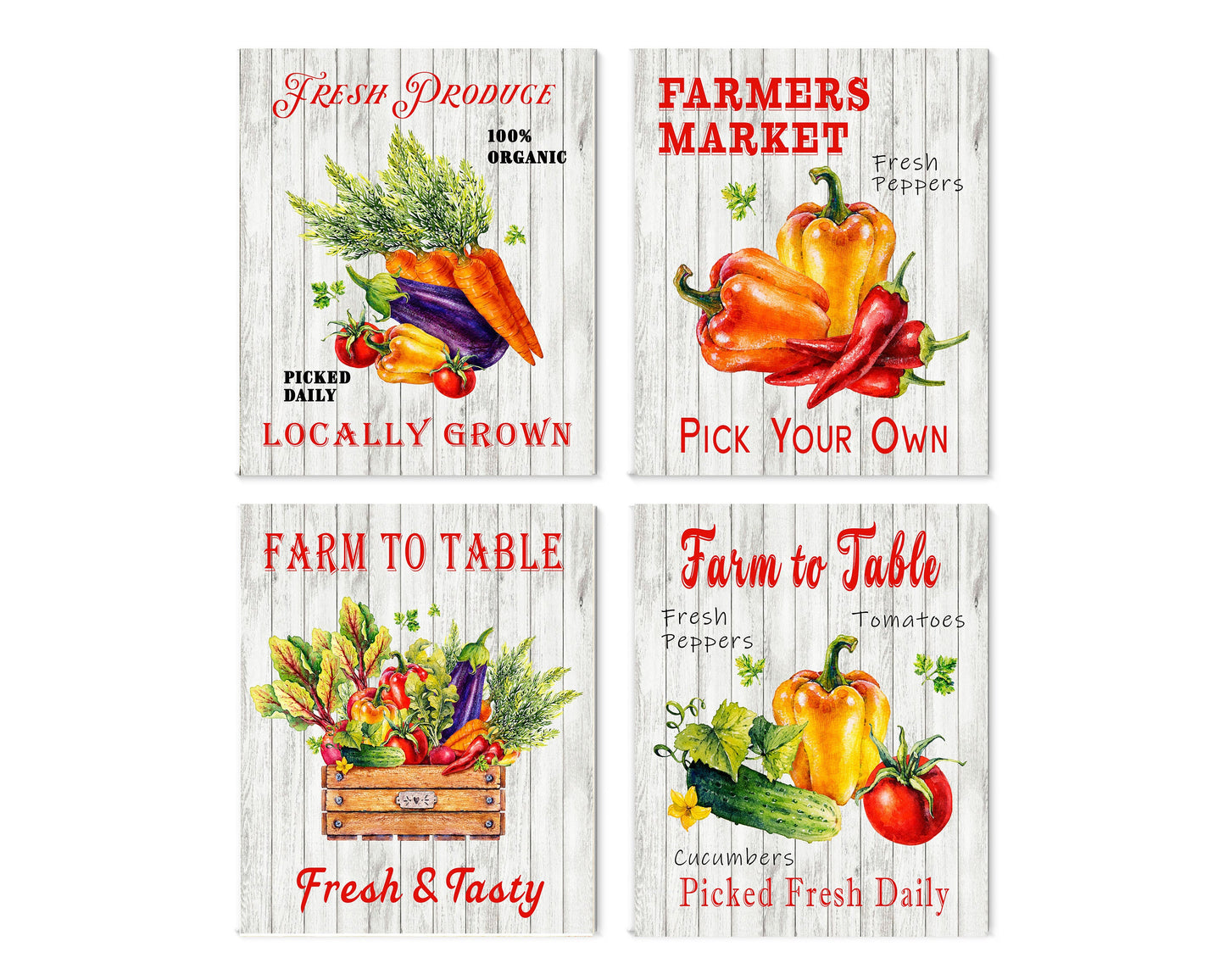 Set of 4  8x10 Fresh Produce Kitchen Wall Art Canvas Prints