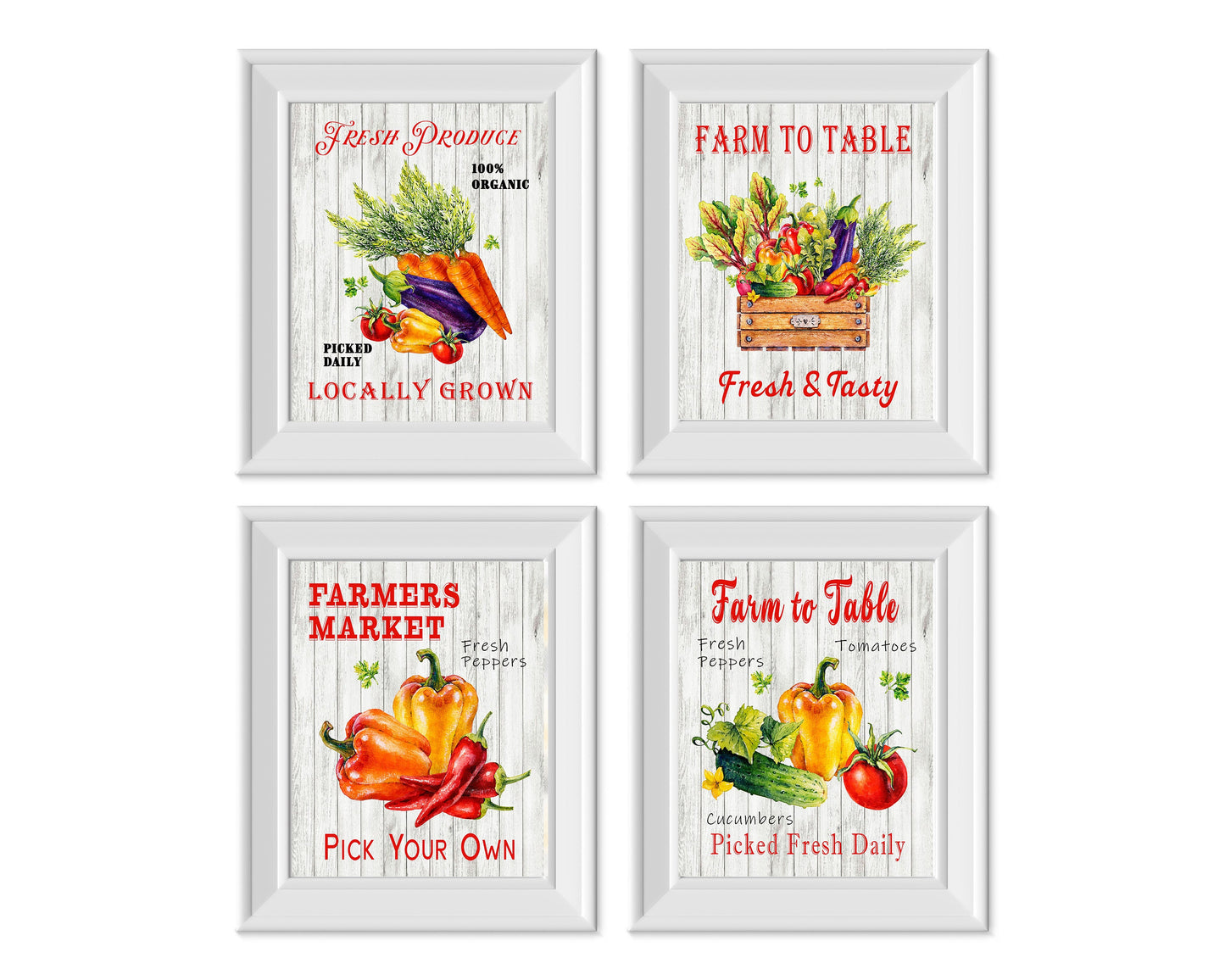 Juego de 4 impresiones en lienzo para pared de cocina con productos frescos de 8 x 10