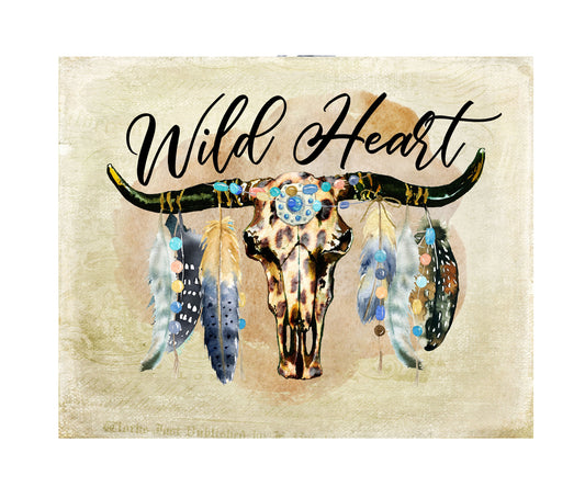20x16 Wild Heart Cow Skull Wall Art Canvas Print