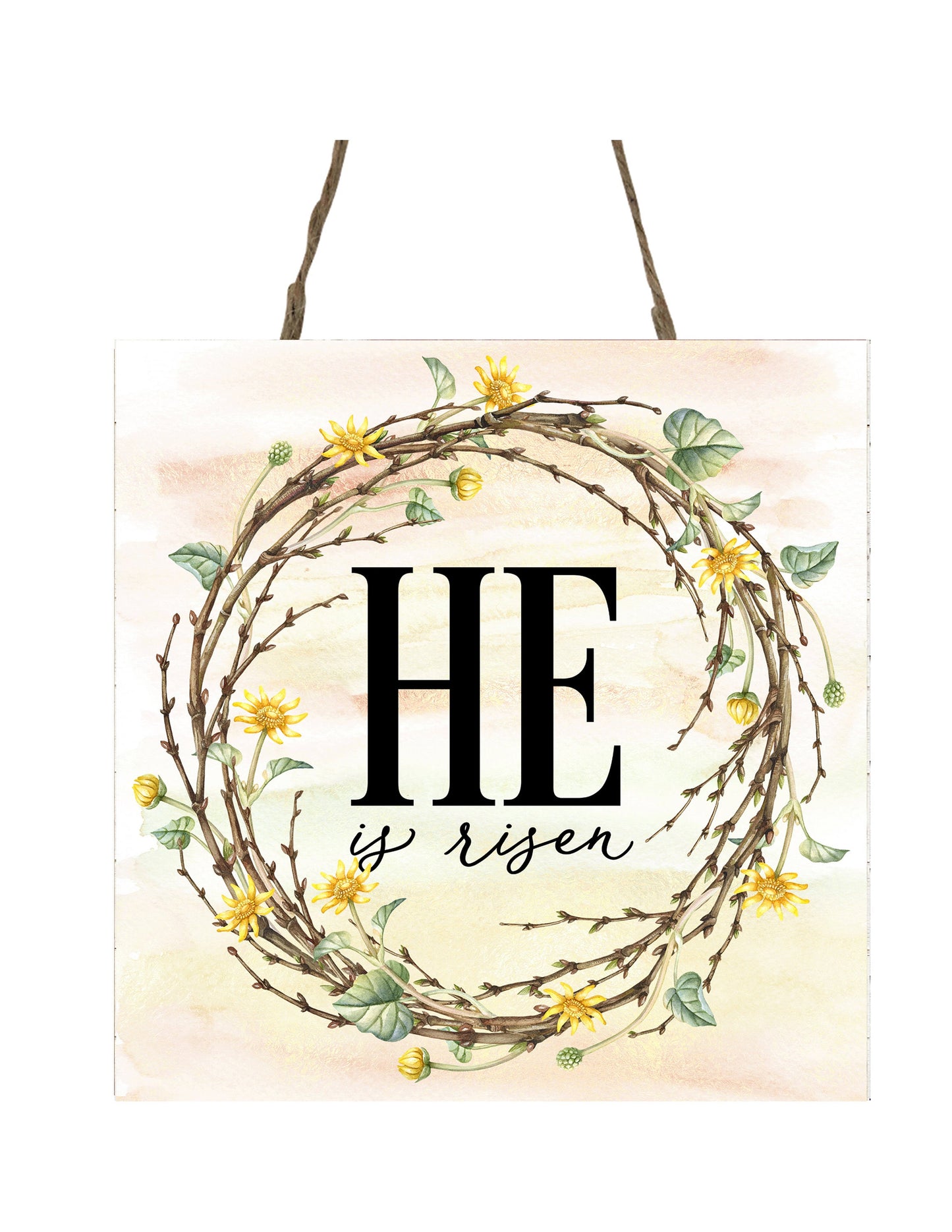 He Is Risen Easter Wreath Printed Handmade Wood Small Sign