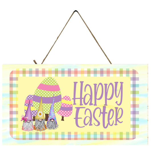 Yellow Happy Easter Gnomes Printed Handmade Wood Sign