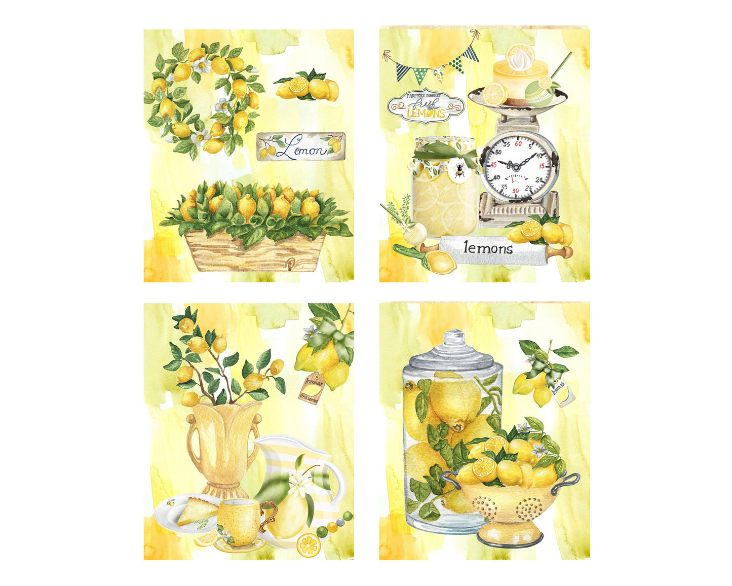 Set of 4  8x10 Lemon Time Farmhouse Wall Art Canvas Prints