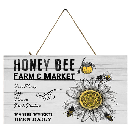 Farmhouse Honey Bees Farm and Market Printed Handmade Wood Sign