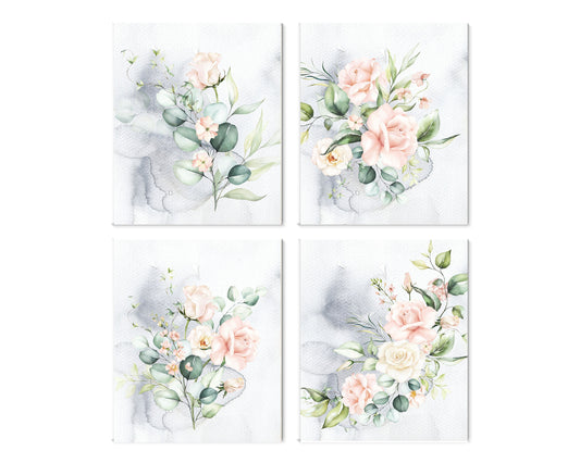 Set of 4  8x10 Blushing Dreams Floral Canvas Prints