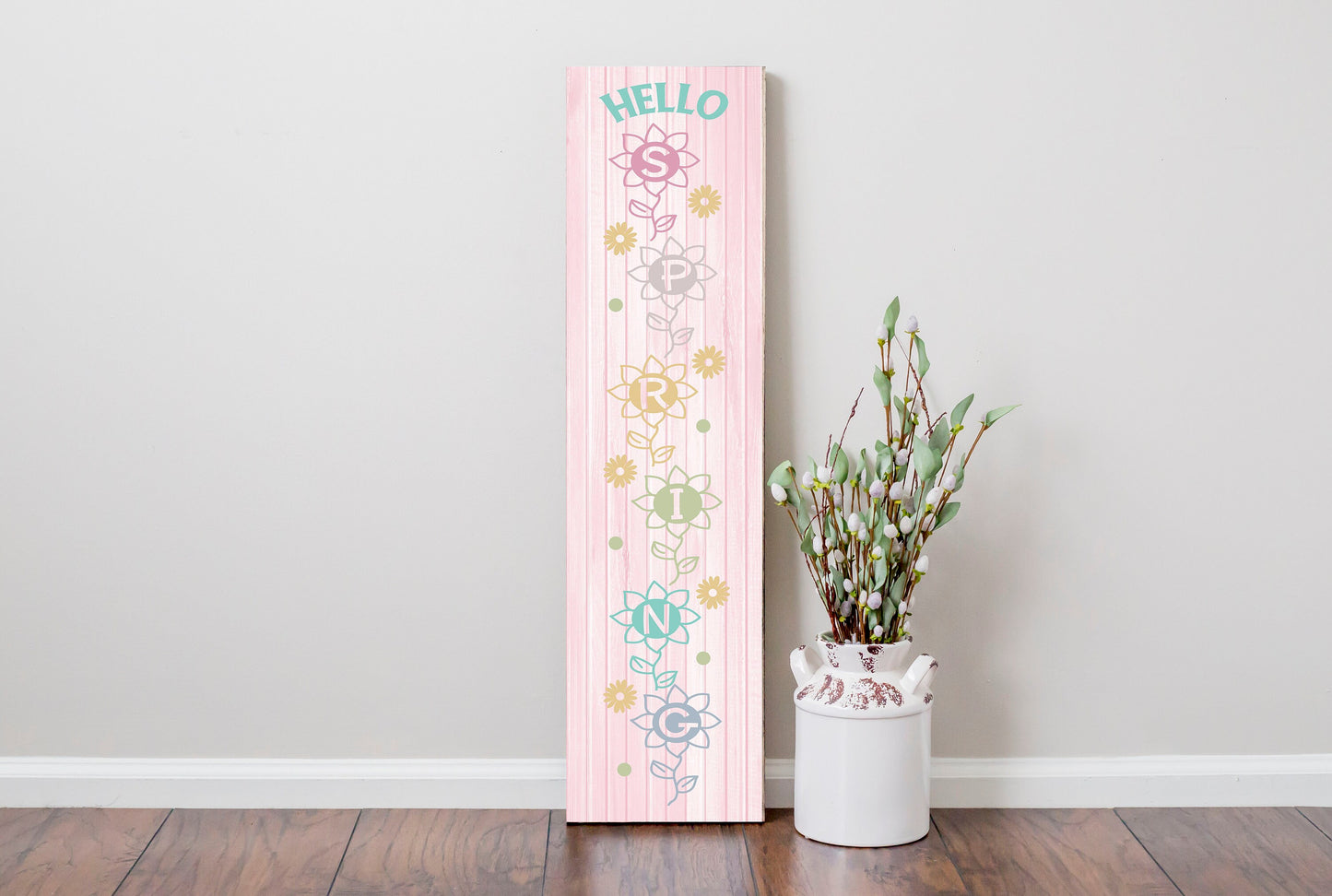 24 Inch (2 Foot Tall) Hello Spring Vertical Wood Print Sign