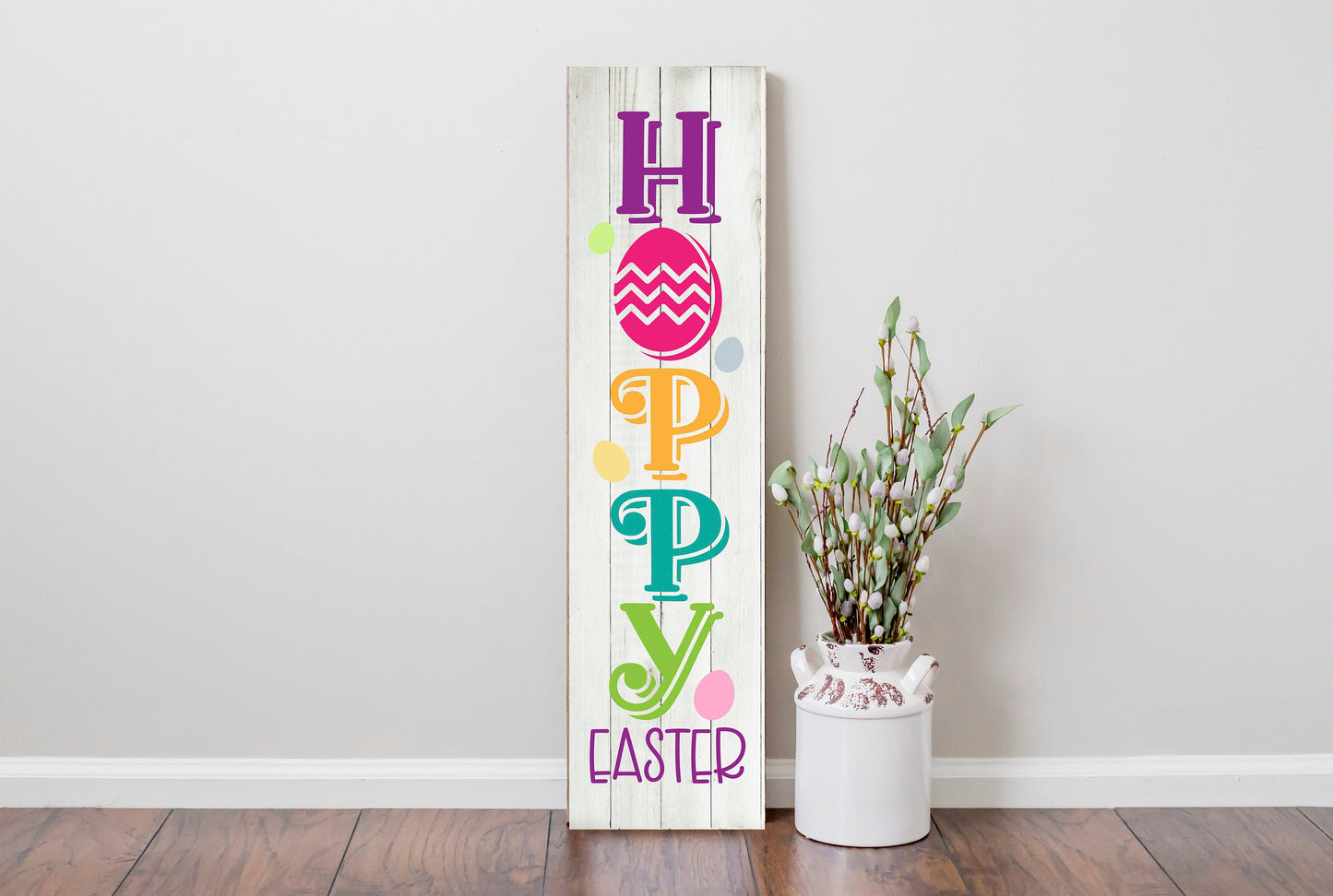 24 Inch (2 Foot Tall) Hoppy Easter Bunny Vertical Wood Print Sign