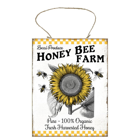 Honey Bee Farms impreso letrero de madera hecho a mano