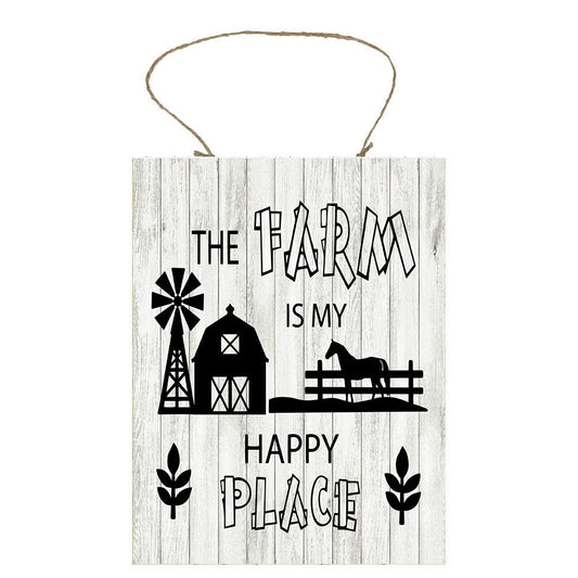 The Farm is Our Happy Place Farmhouse Printed Handmade Wood Sign