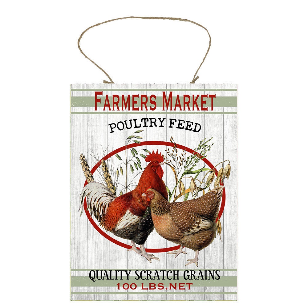 Farmers Market Poultry Feed Farmhouse Printed Handmade Wood Sign