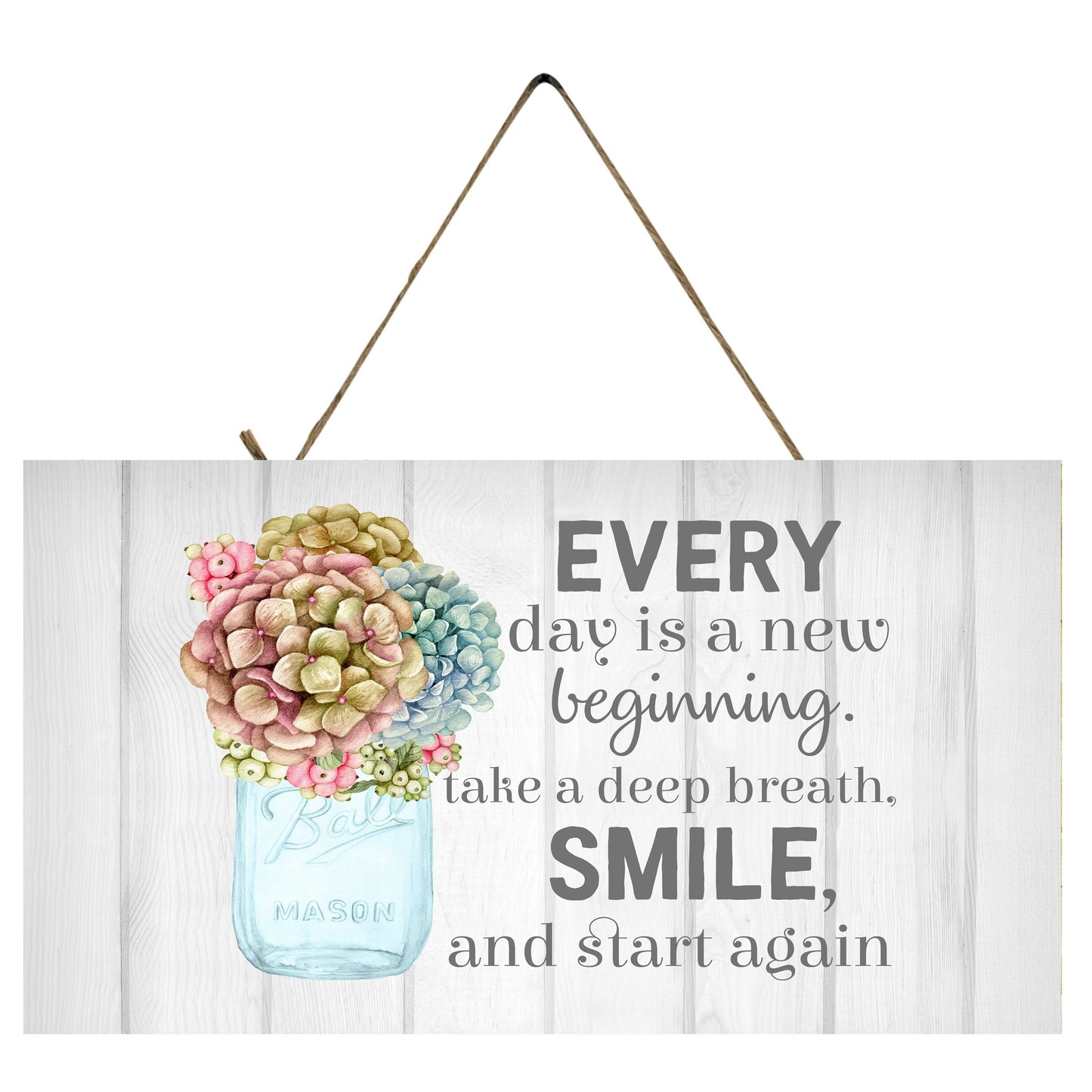 Everyday is a New Beginning Take a Deep Breath Smile and Start Again Farmhouse Printed Handmade Wood Sign