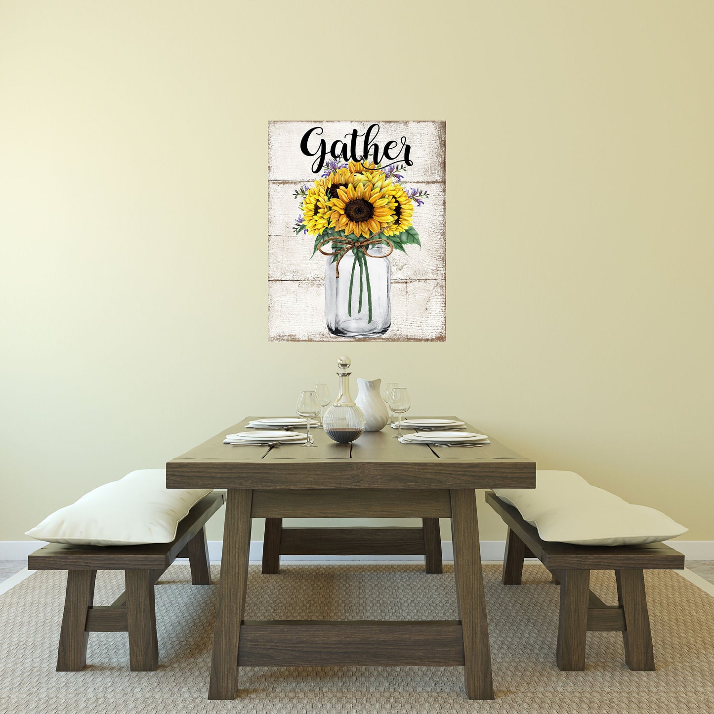 16x20 Farmhouse Sunflowers Gather Floral Wall Art Canvas Print