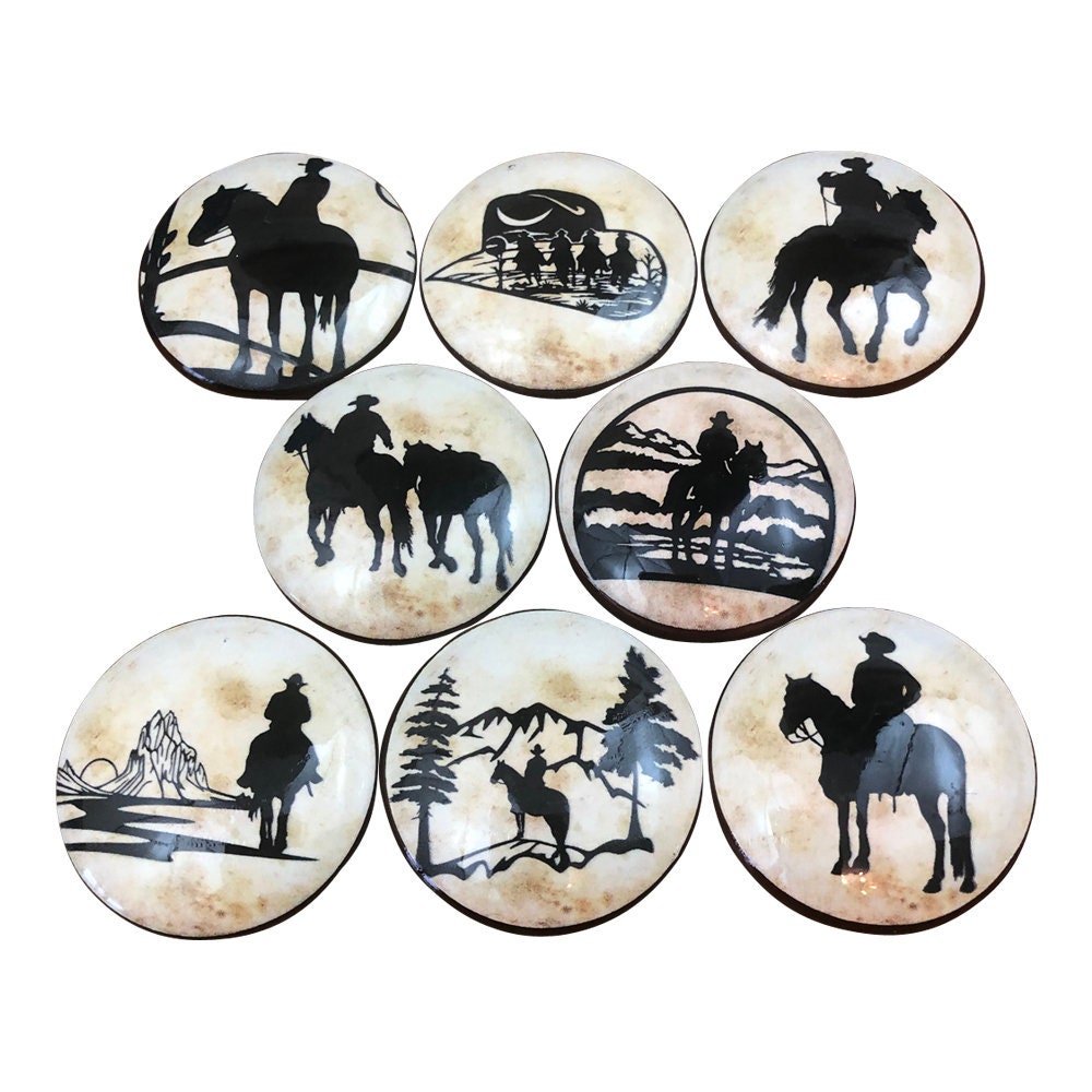 Set of 8 Cowboy Silhouette  Wood Cabinet Knobs