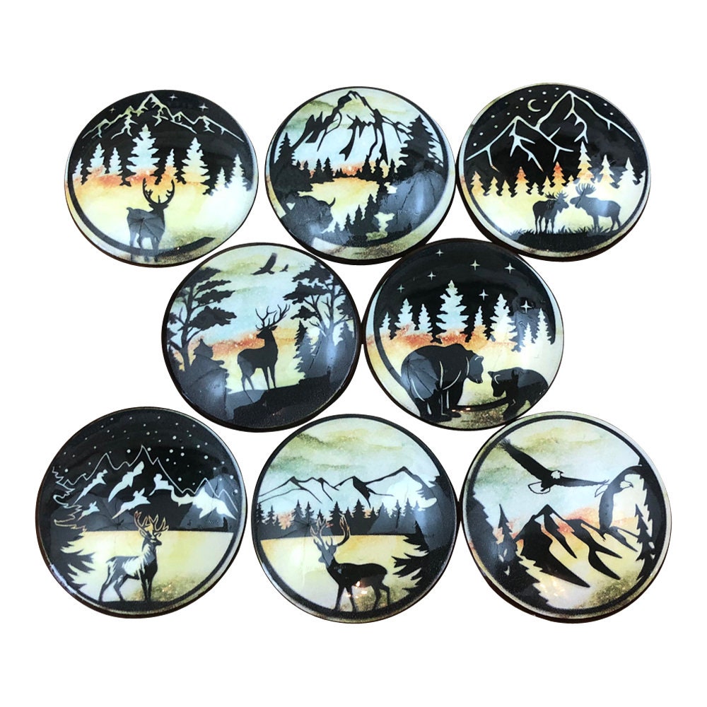 Set of 8 Woodland Animals Circle of Life Wood Cabinet Knobs