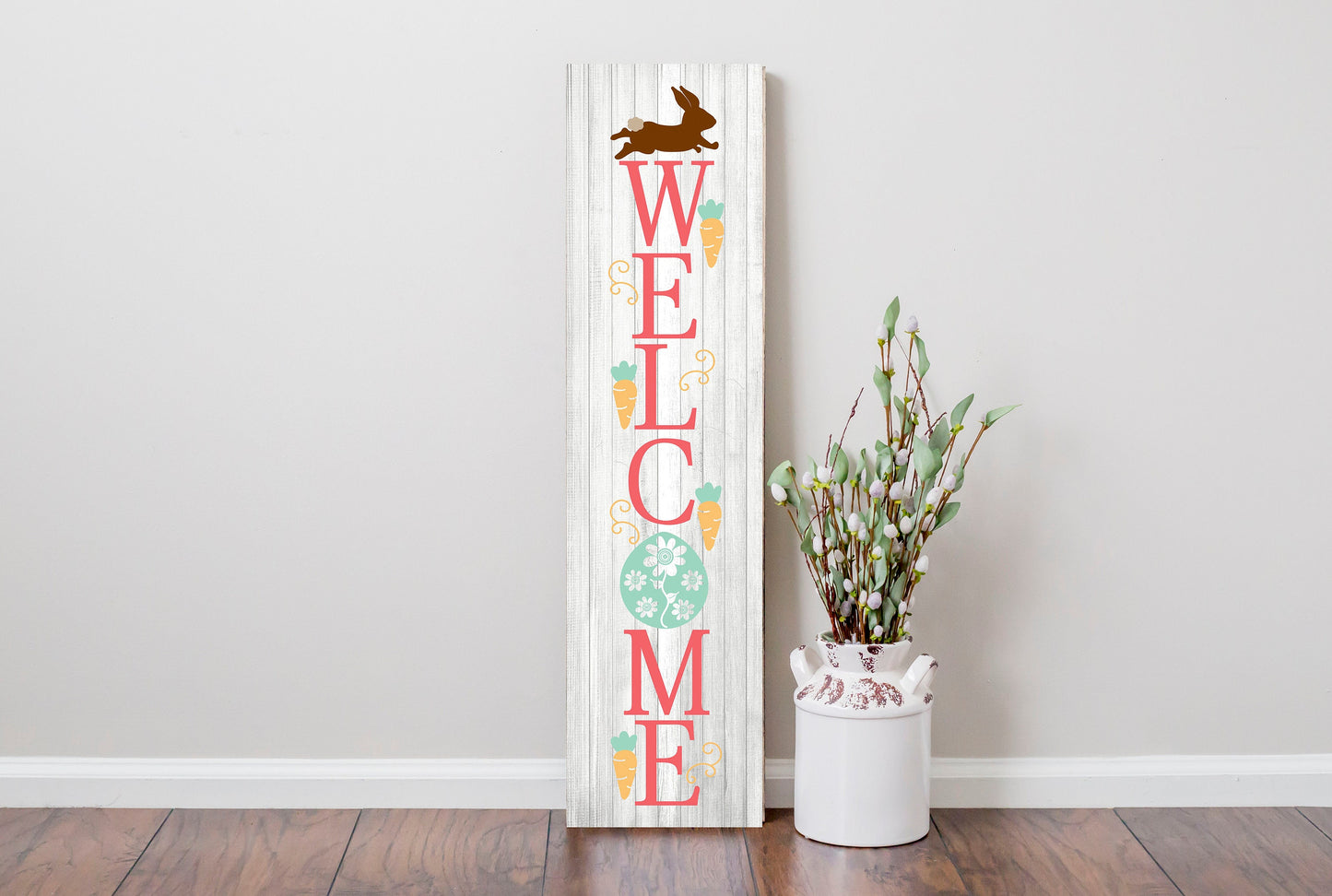 24 Inch (2 Foot Tall) Easter Welcome Vertical Wood Print Sign