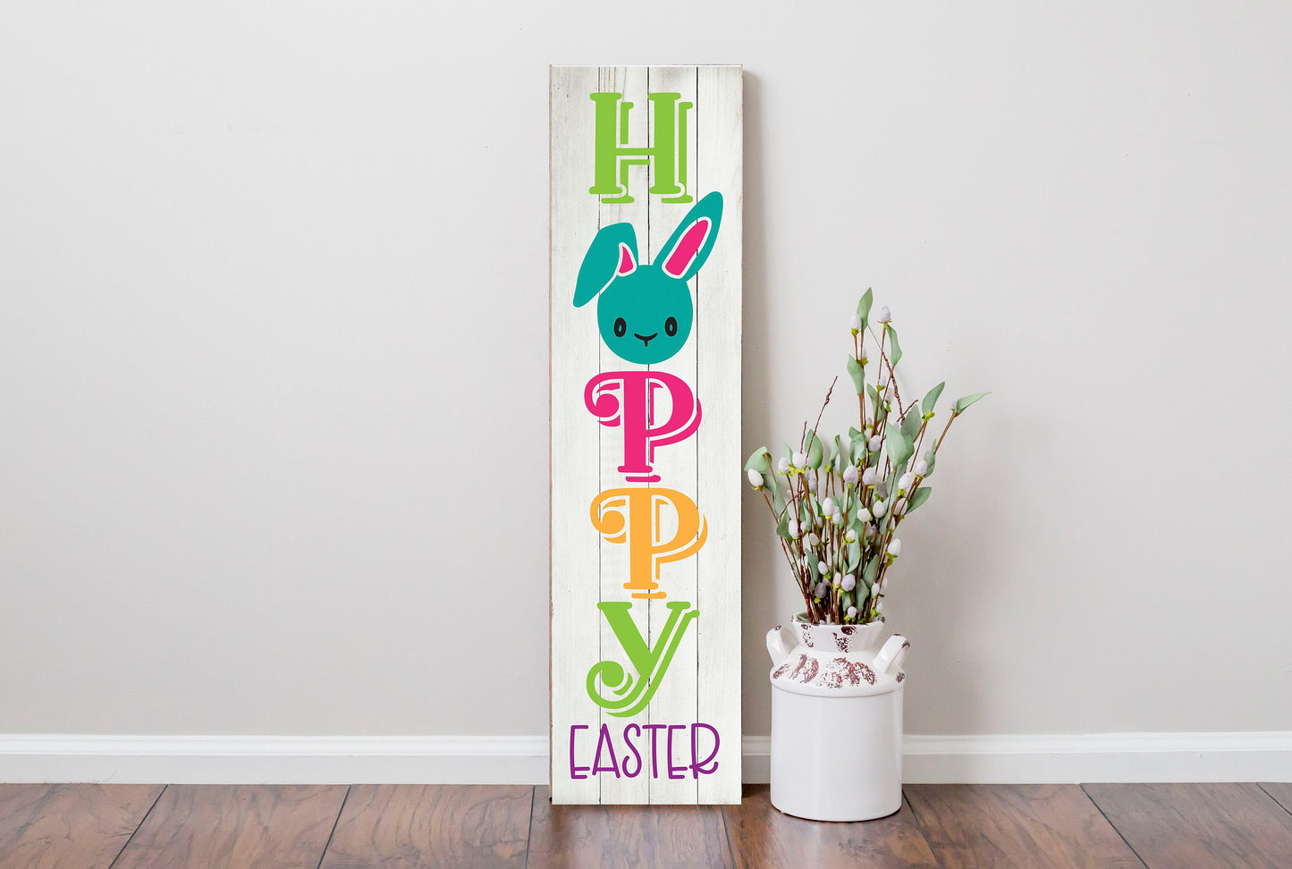 24 Inch (2 Foot Tall) Hoppy Easter Egg Vertical Wood Print Sign