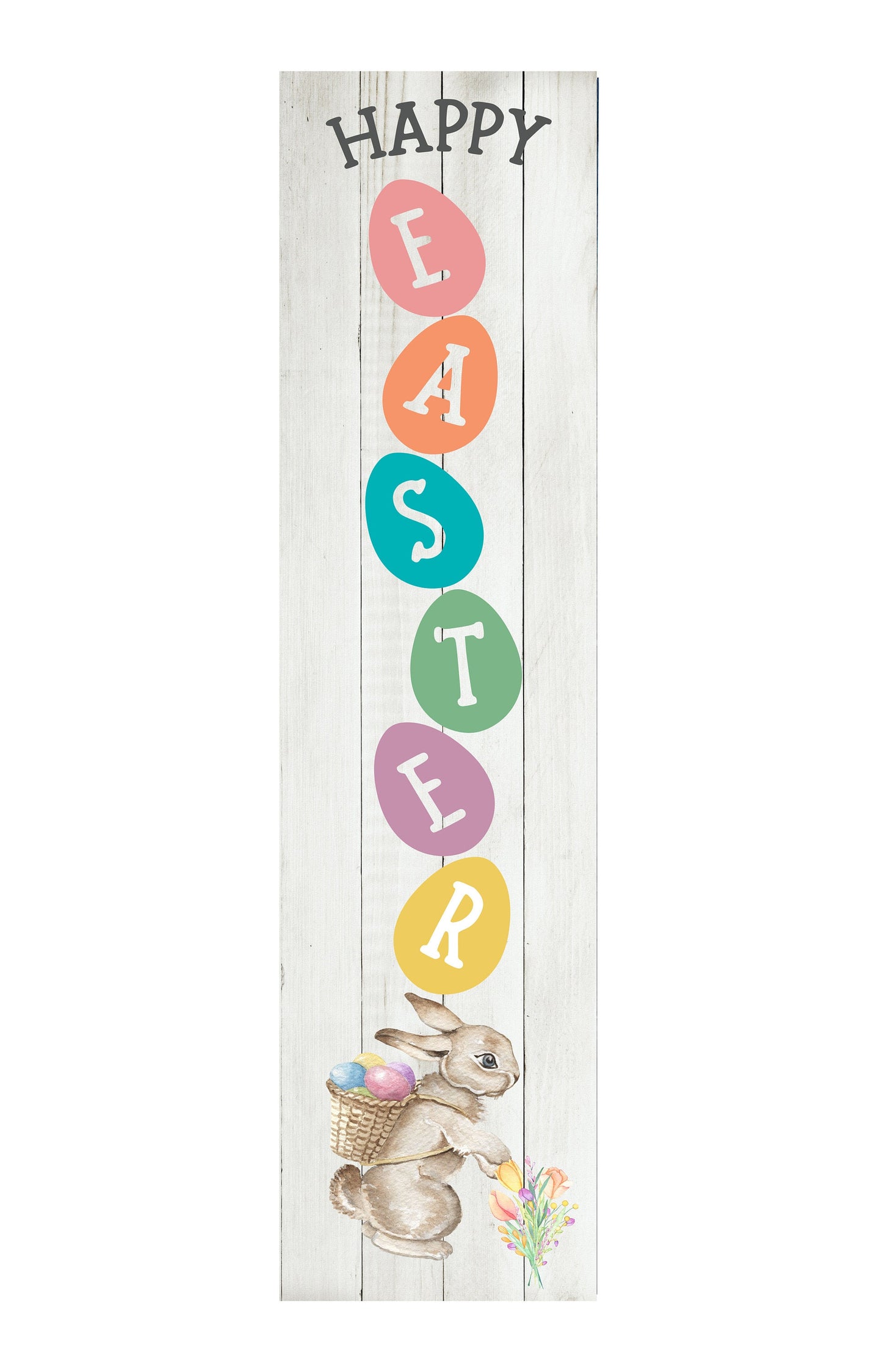 24 Inch (2 Foot Tall) Happy Easter Egg Stack Vertical Wood Print Sign