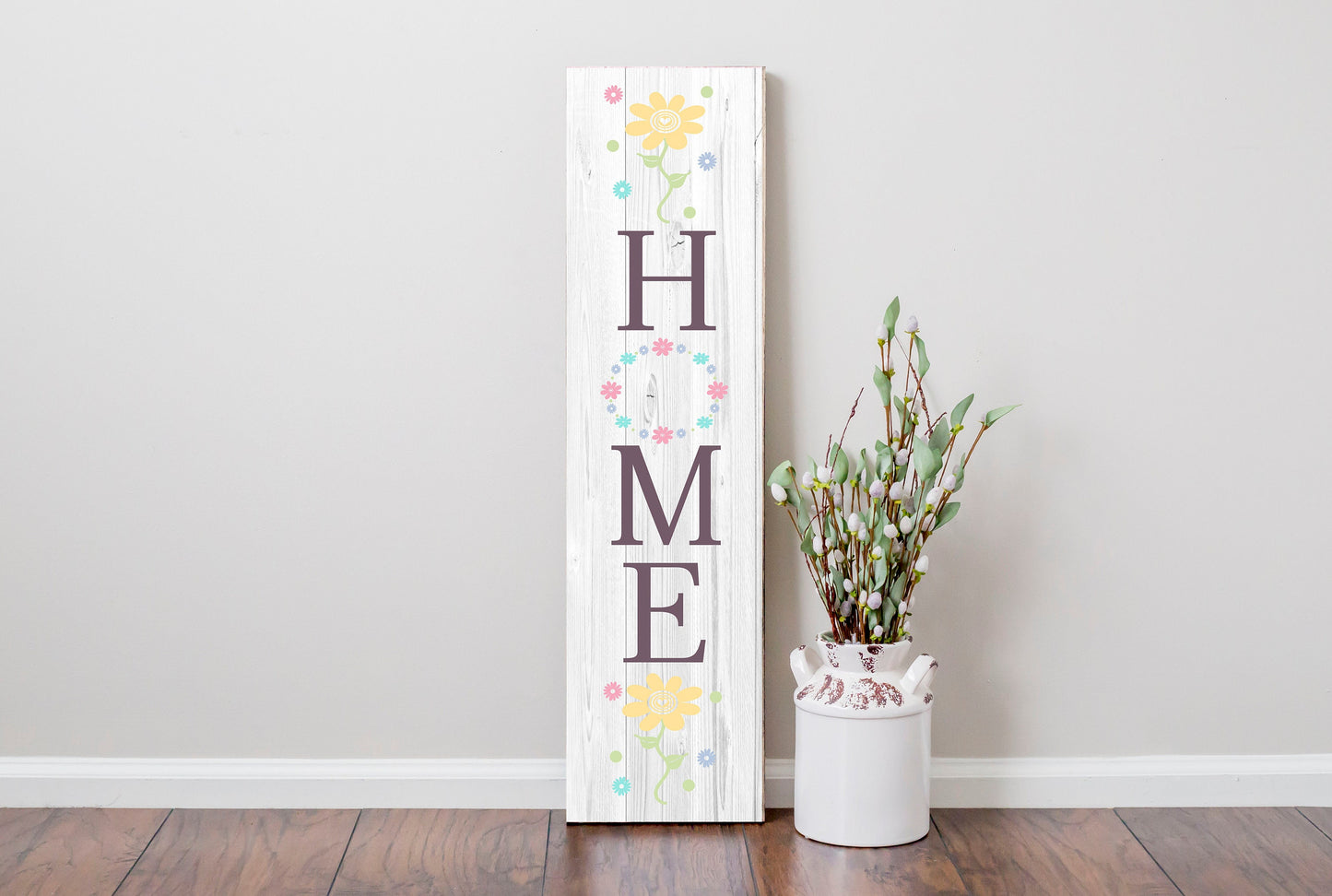 24 Inch (2 Foot Tall) Spring Home Yellow Flowers Vertical Wood Print Sign