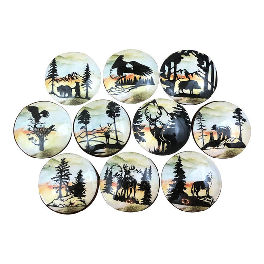 Set of 10 Woodland  Forest Animals Print Cabinet Knobs