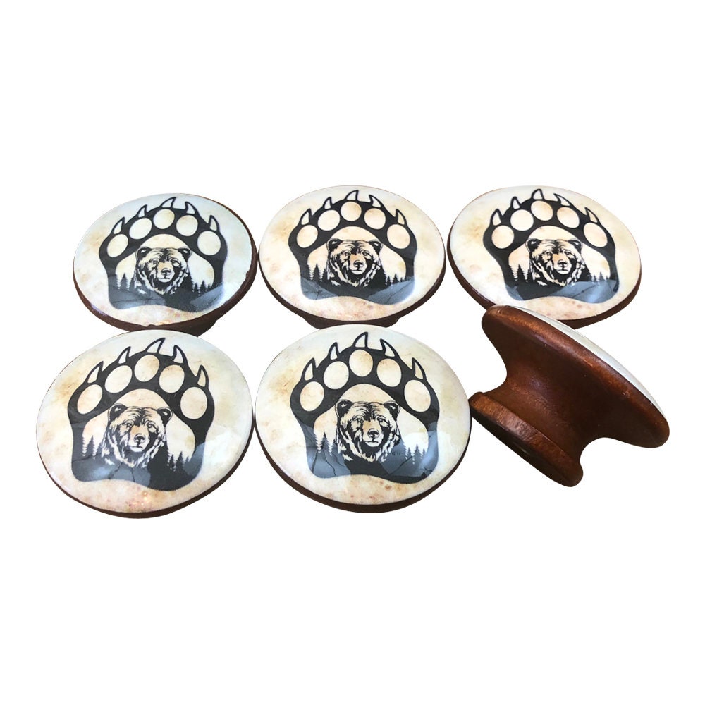 Set of 6 Woodland Bear Paw Print Cabinet Knobs  S0159