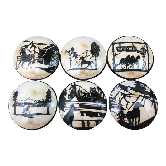 Set of 6 Horse Silhouette Print Cabinet Knobs  S0160