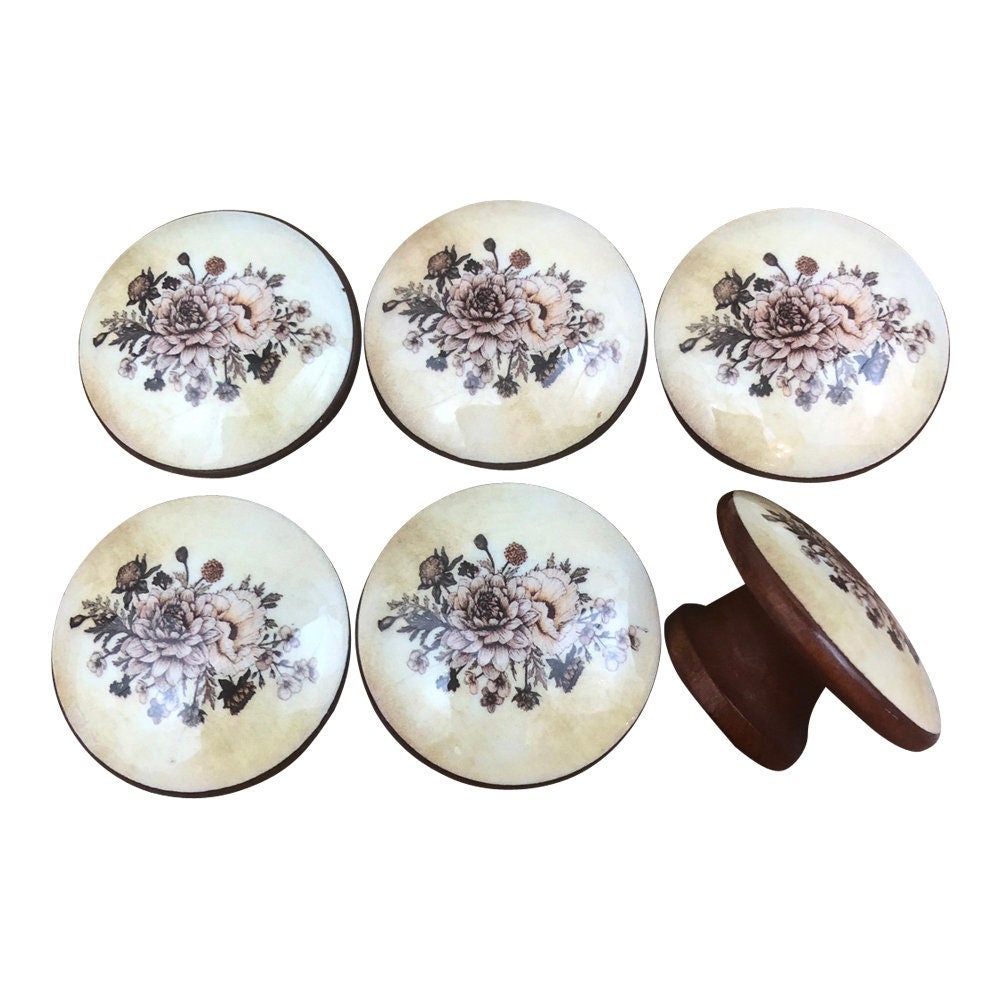 Set of 6 Claudia Floral Print Cabinet Knobs  S430