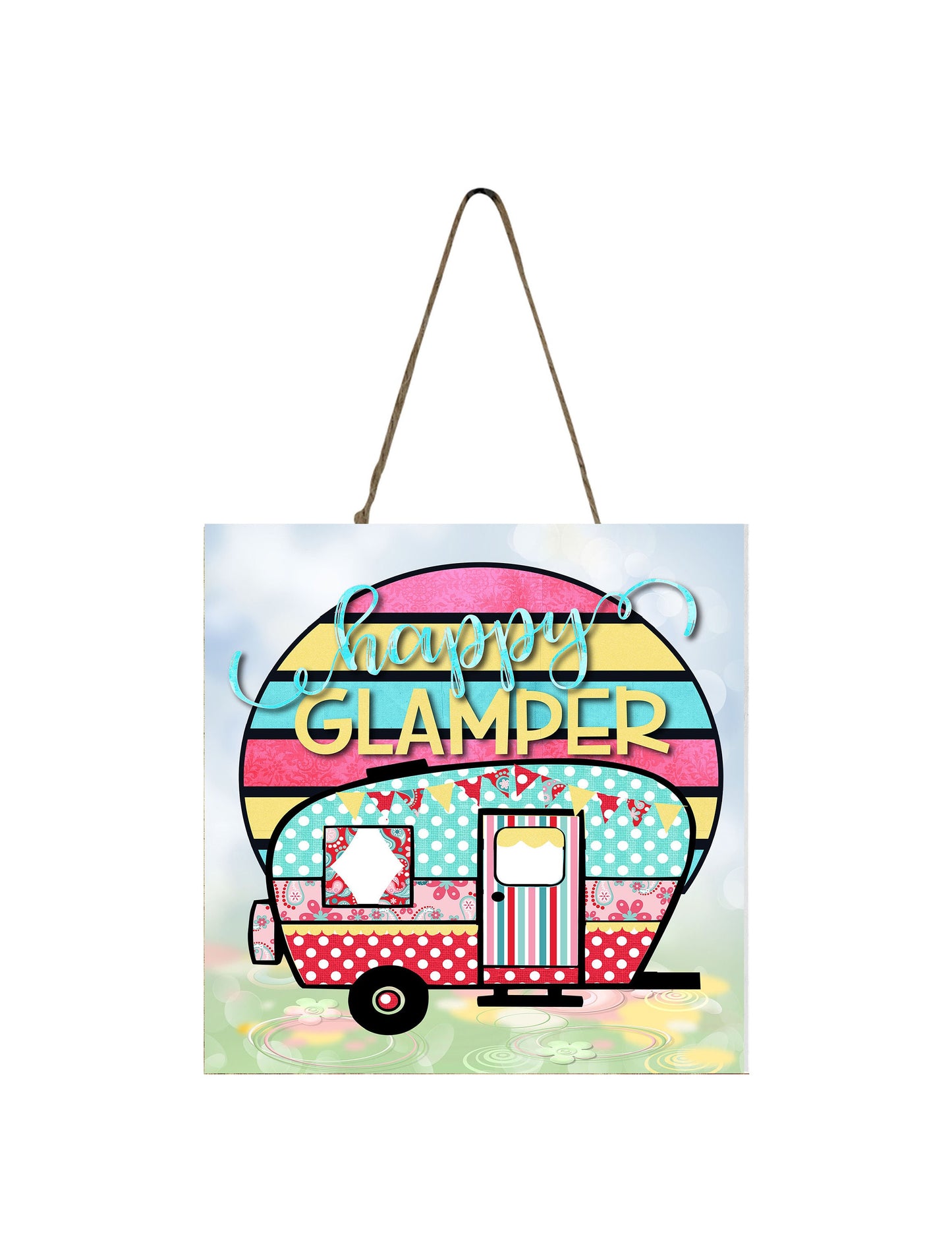 Mini letrero de madera impreso Happy Glamper