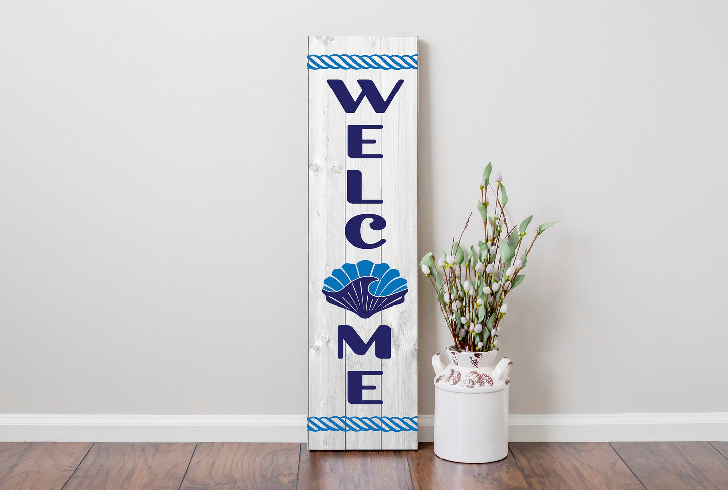 24 Inch (2 Foot Tall) Beach Welcome Vertical Wood Print Sign