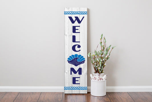 24 Inch (2 Foot Tall) Beach Welcome Vertical Wood Print Sign