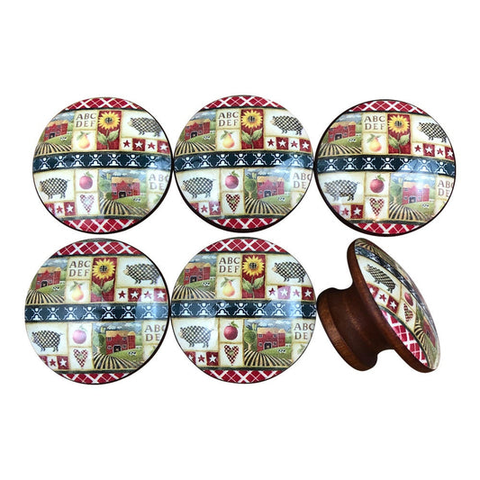 Set of 6 Country Scene Print Cabinet Knobs  S0161