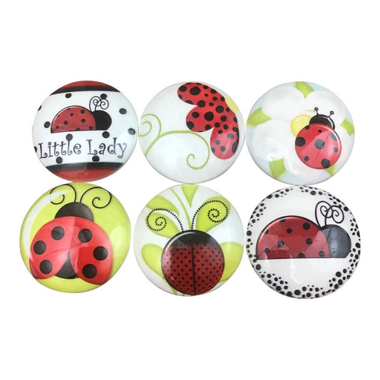 Set of 6 Ladybug Wood  Print Cabinet Knobs W0160