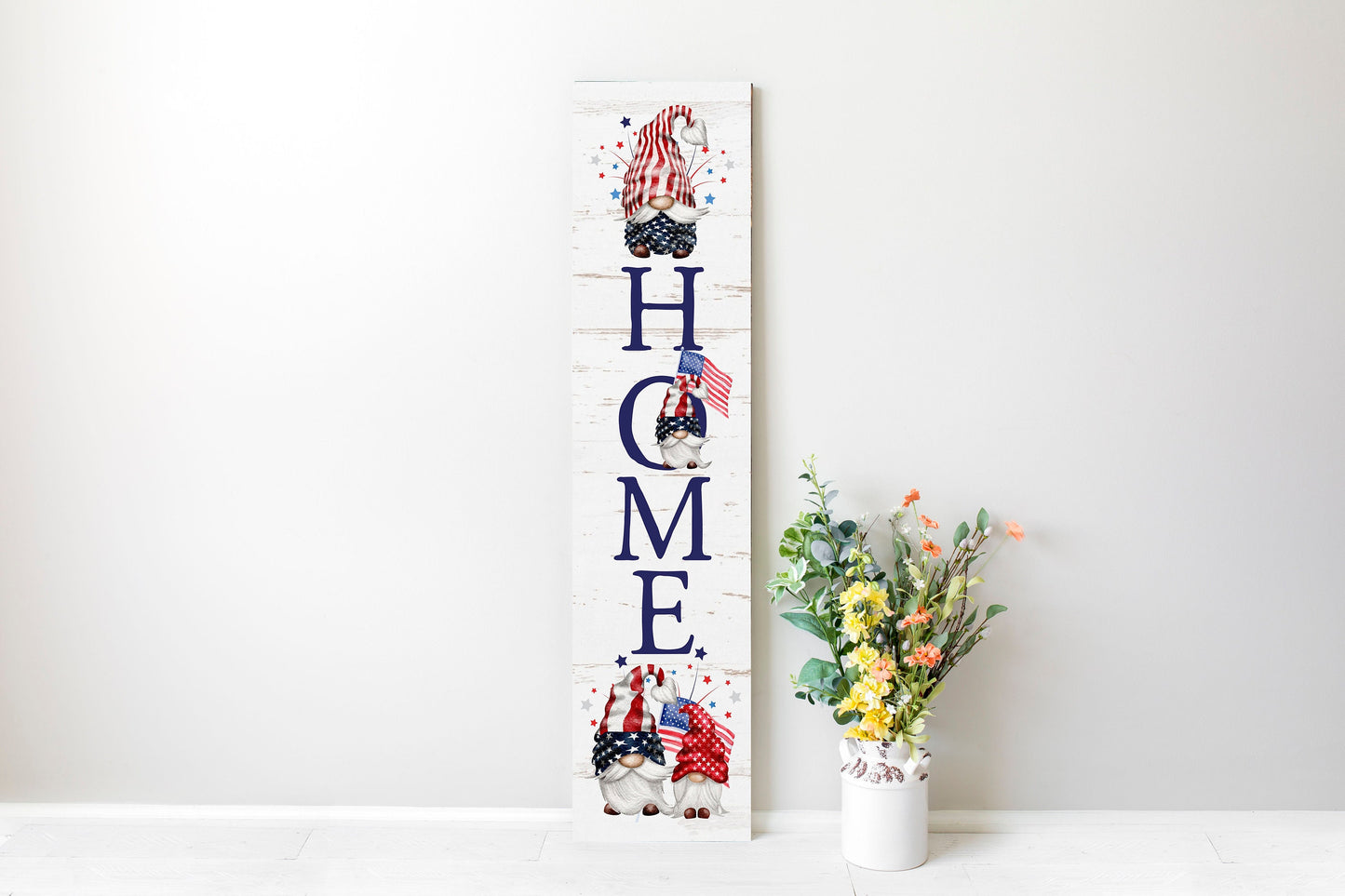 24 Inch (2 Foot Tall) Patriotic Gnomes Home Vertical Wood Print Sign