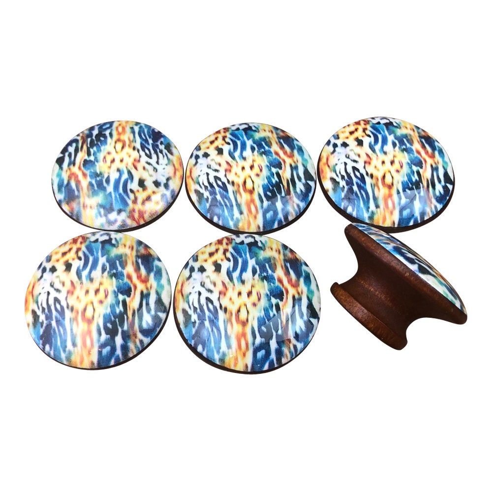 Set of 6 Abstract Animal  Print Cabinet Knobs  S431