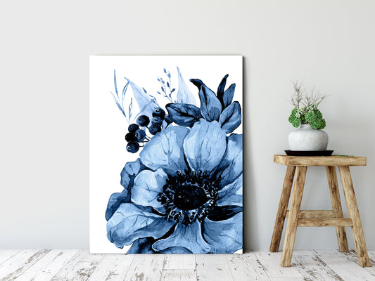 16x20  Blue Floral Wall Art Canvas Print