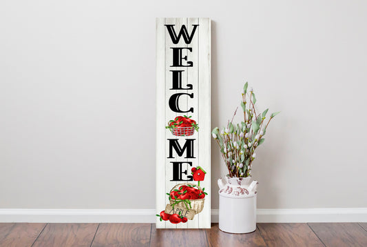 24 Inch (2 Foot Tall) Apple Welcome Vertical Wood Print Sign